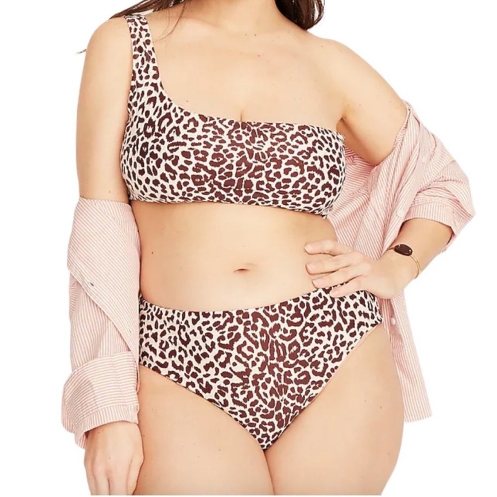 J Crew one shoulder Bikini Top M Classic Sculpt Leopard Tan Black Beach EUC
